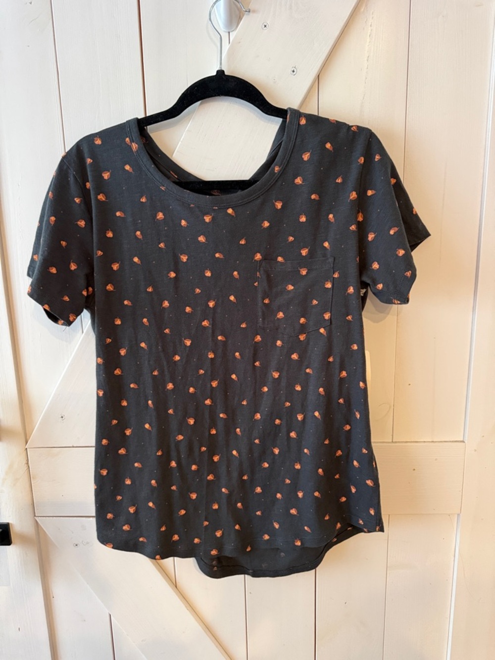 a.n.a Black Tee with Small Orange Floral Dots